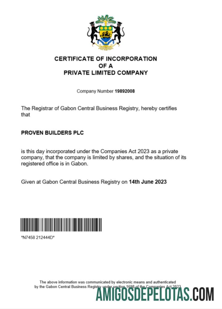 Certificado de registro do Gabão para download, modelo Word e PDF